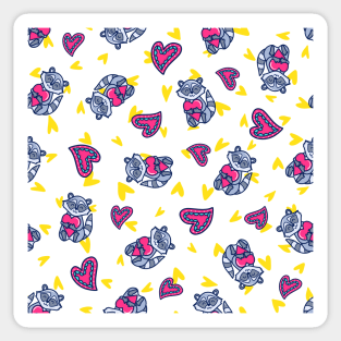 Raccoon & Hearts - Doodle Sticker